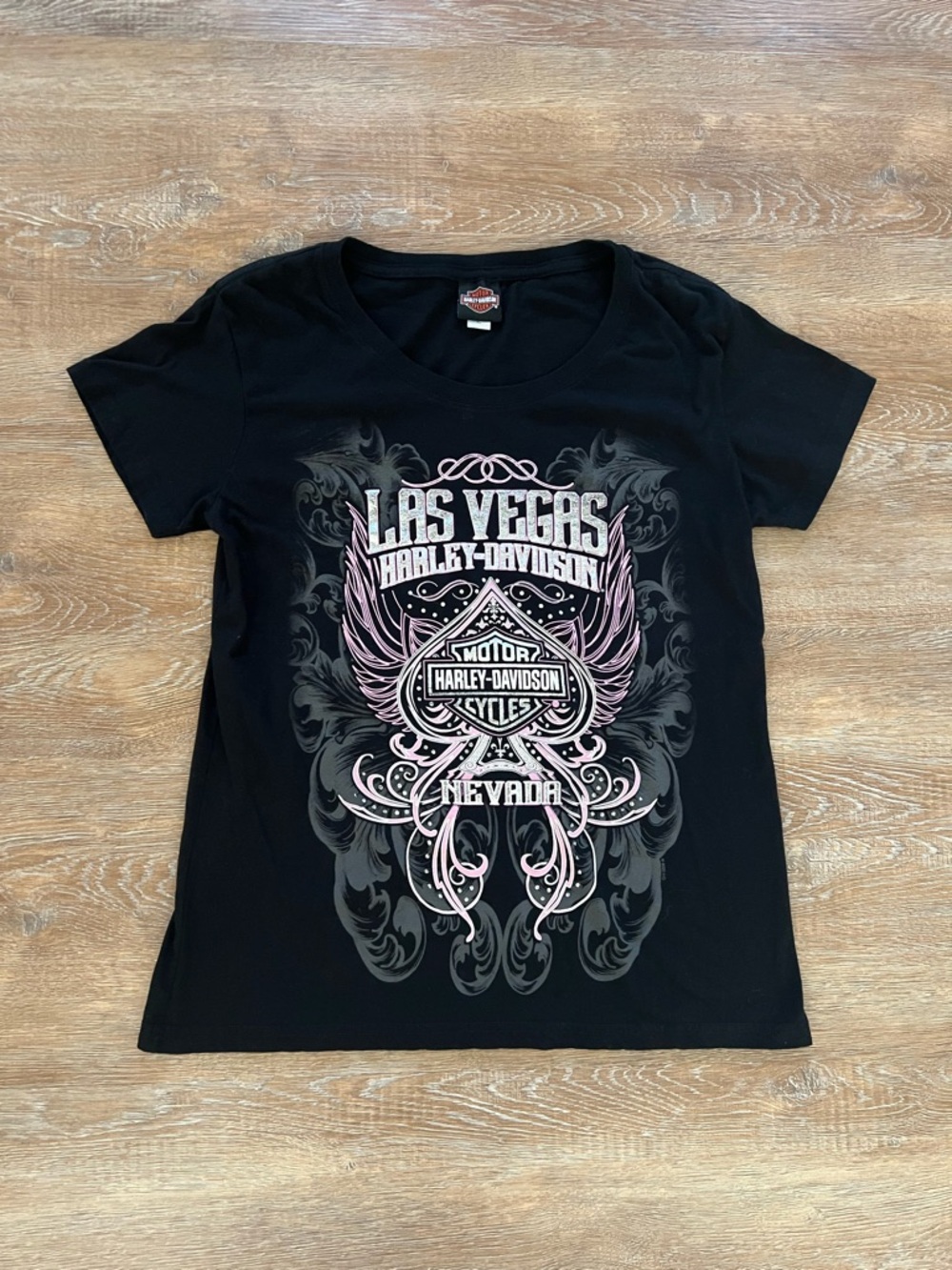 Harley Davidson Las Vegas Nevada Graphic Tee | Black Pink | Womens XL